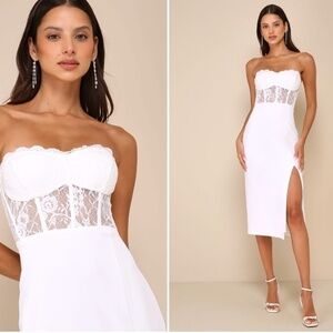 LULU's Bachelorette Engagement Bridal Shower Lace Corset Bustier Sexy Midi Dress